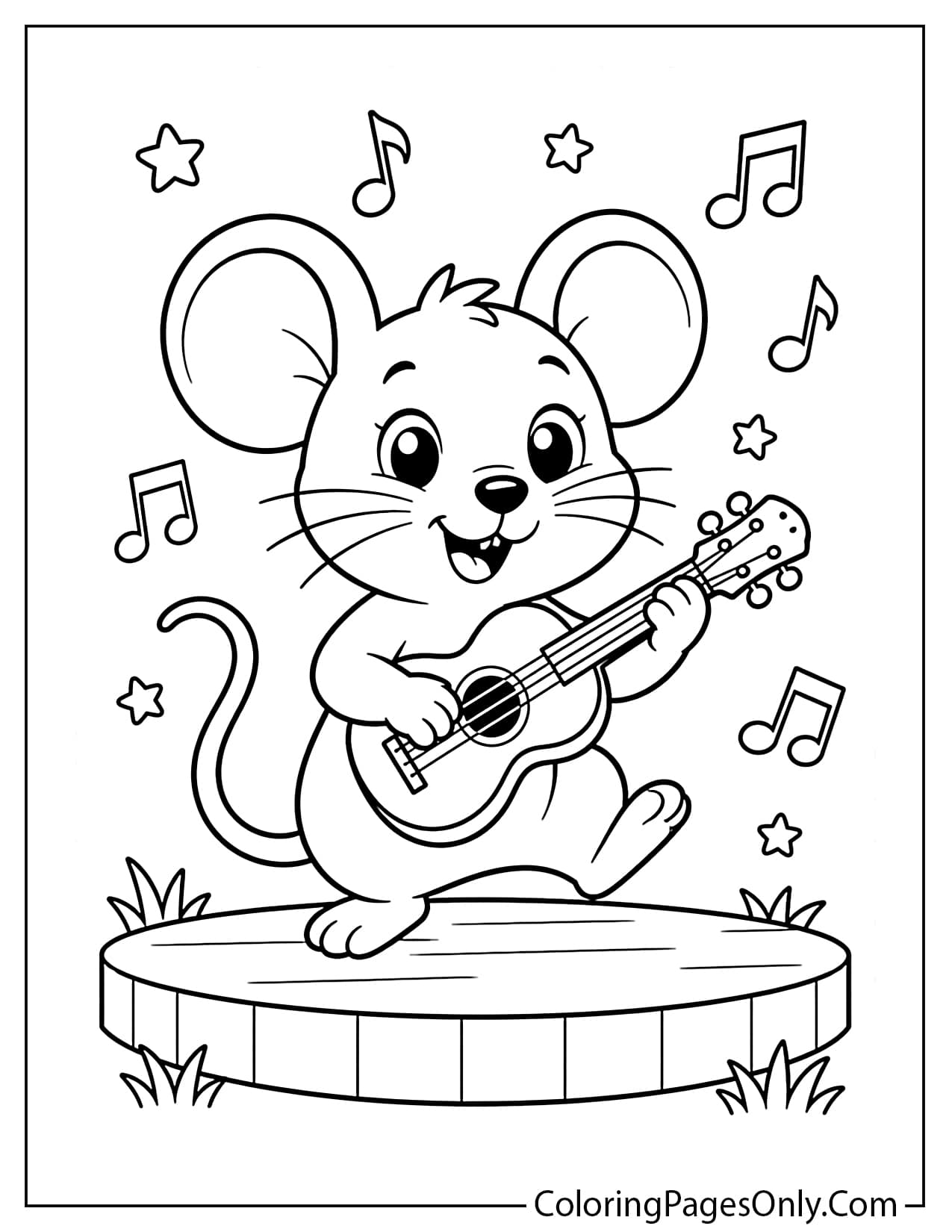 Musical mouse playing instrument coloring page for kids from Mouse