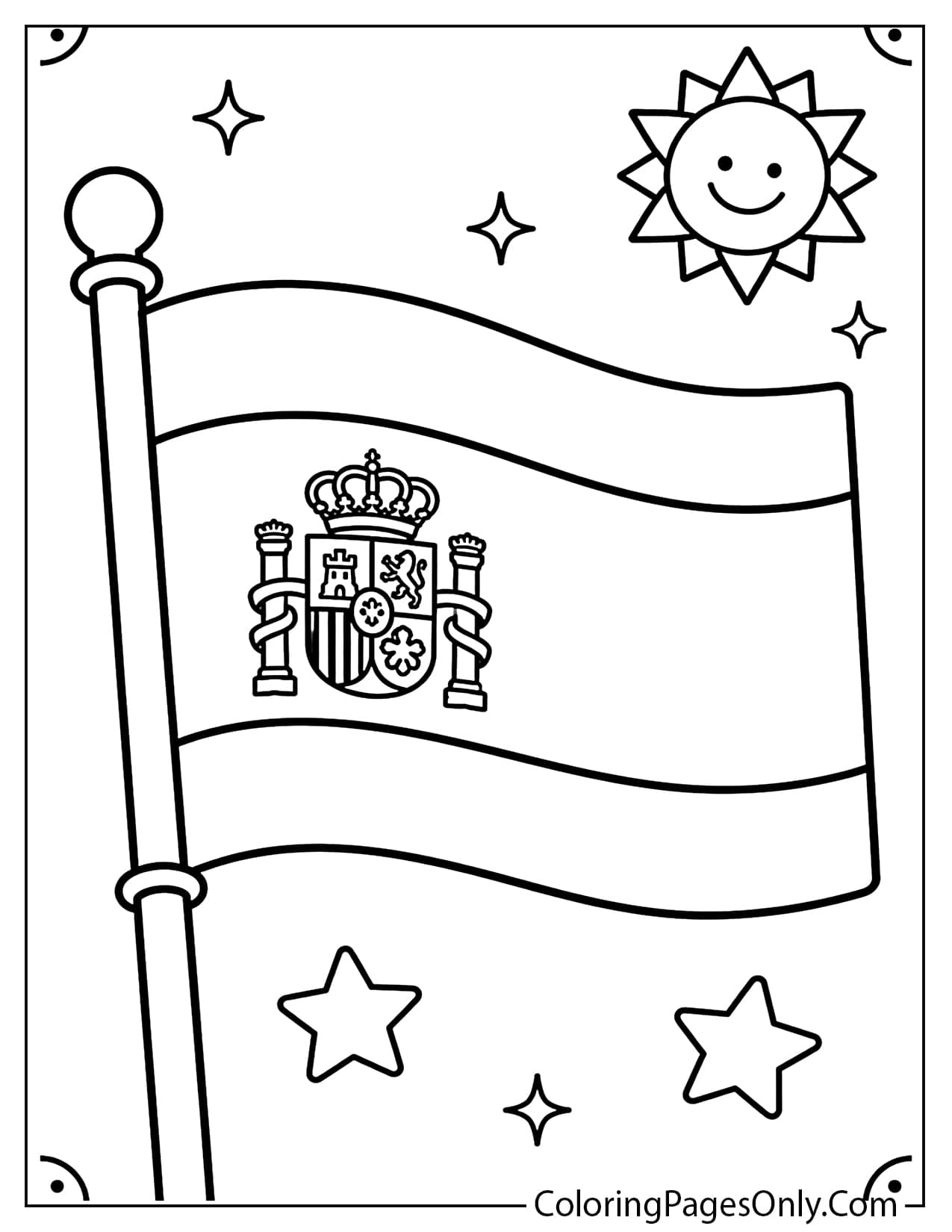 Easy Spain flag coloring page with large red and yellow sections for kids from Spain