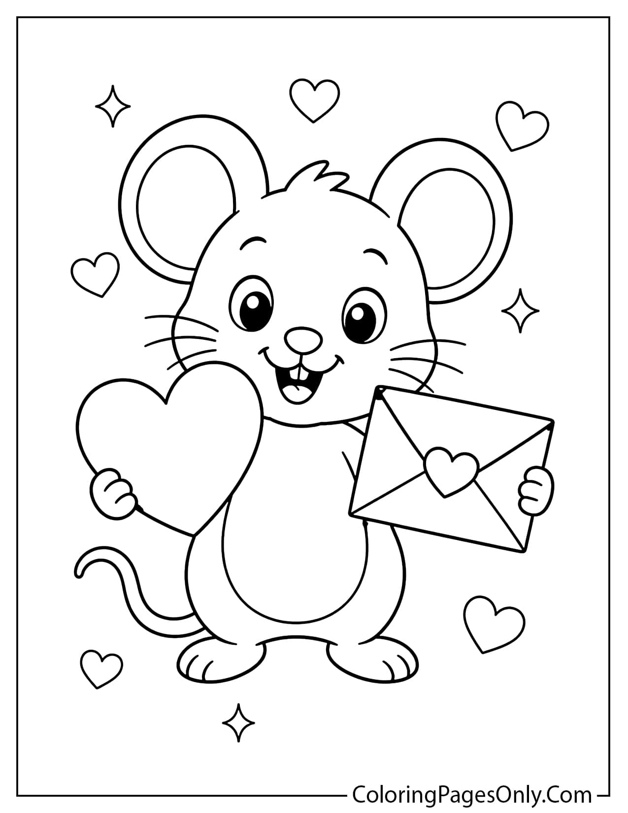 Valentine mouse holding heart coloring page printable from Mouse