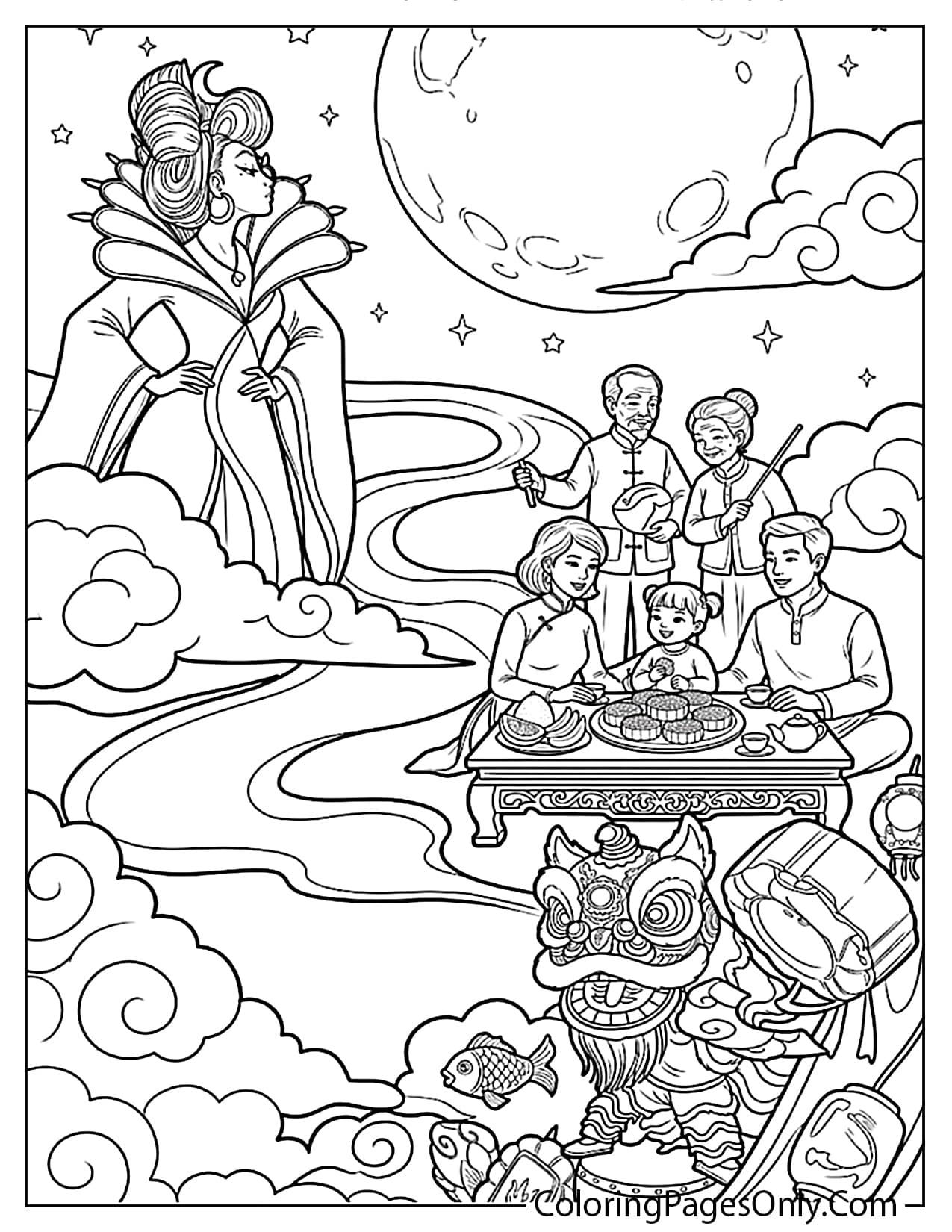 Mid Autumn Festival Scene in Over the Moon Coloring Pages from Over The Moon
