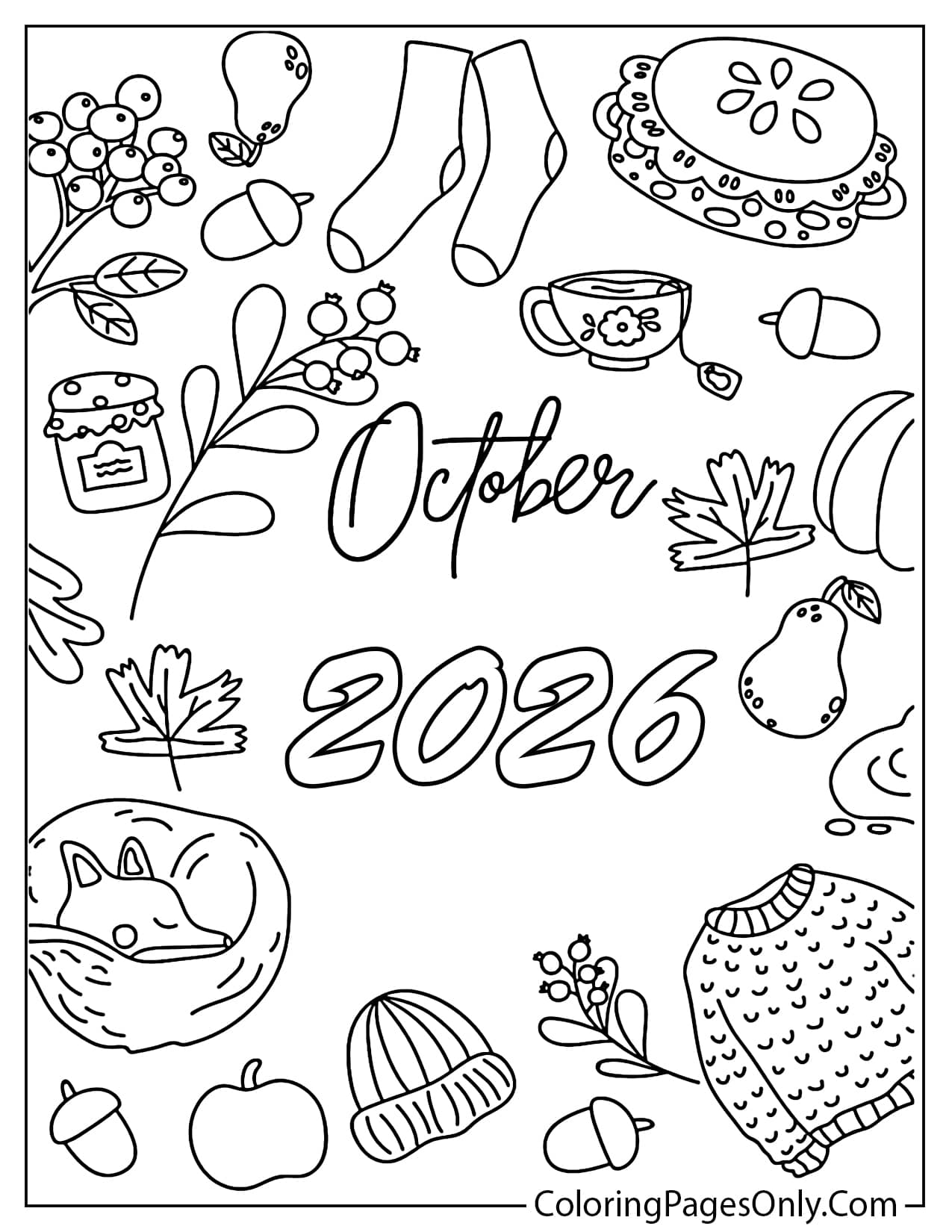 October 2026 Cozy Fall Doodles Coloring Page from October 2026